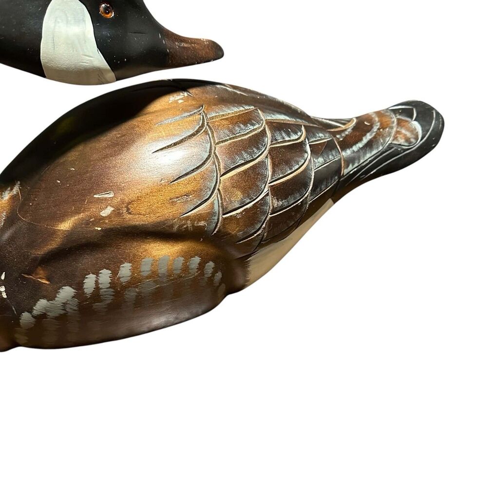 Vintage 1986 Hand Carved Wood Canada Goose Decoy 23in Preening Glass Eyes Large - Picture 9 of 15